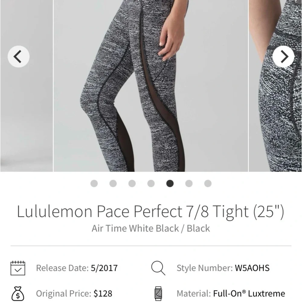 Lululemon Pace Perfect 7/8 Tight 25” Leggings 4 Air Time White Black Activewear